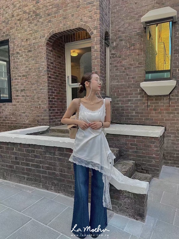 澎湃蕾絲斜切緞面背心(闆娘清單)